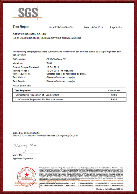 TK01 CA PROP65 VON SGS